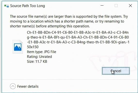 Cách đơn giản để khắc phục lỗi Source Path Too Long trong Windows
